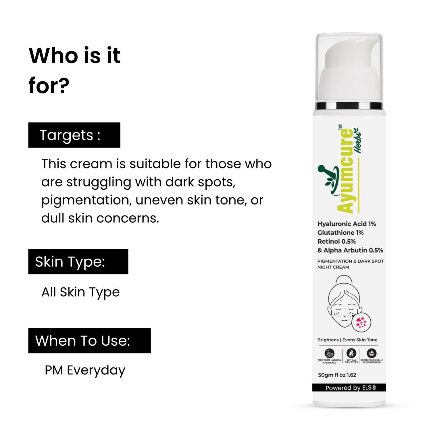 Night Cream | 1% Retinol, 0.5% Alpha Arbutin, Glutathione & Hyaluronic Acid | Unisex