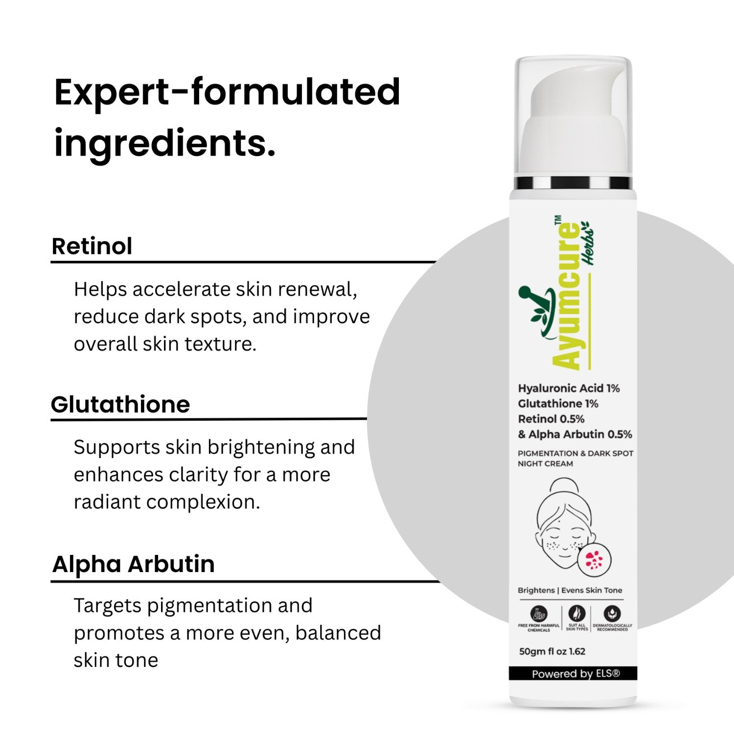 Night Cream | 1% Retinol, 0.5% Alpha Arbutin, Glutathione & Hyaluronic Acid | Unisex