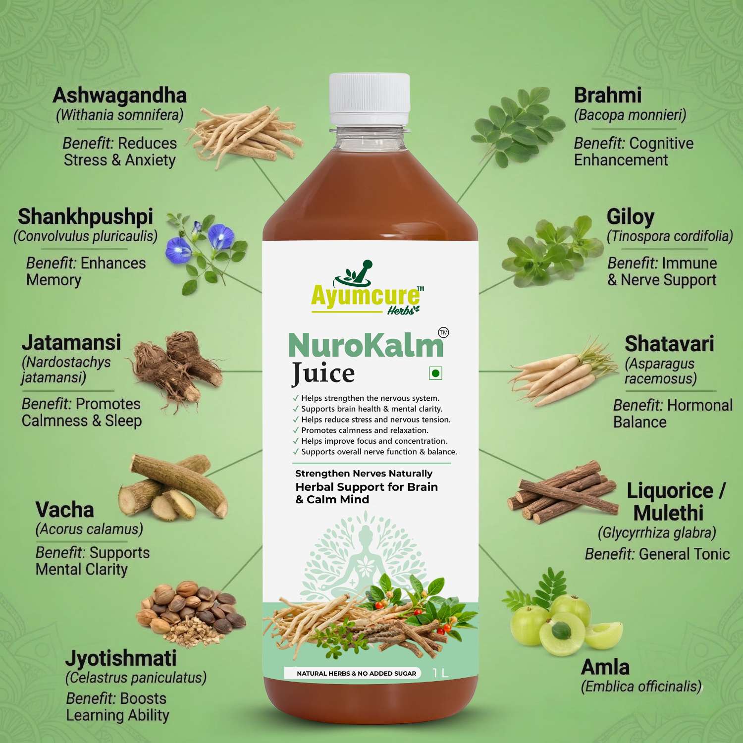 NuroKalm Ayurvedic Nervous System & Stress Relief Juice | No Added Sugar | Unisex