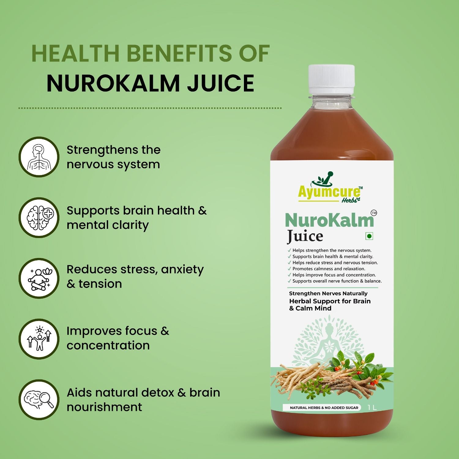 NuroKalm Ayurvedic Nervous System & Stress Relief Juice | No Added Sugar | Unisex