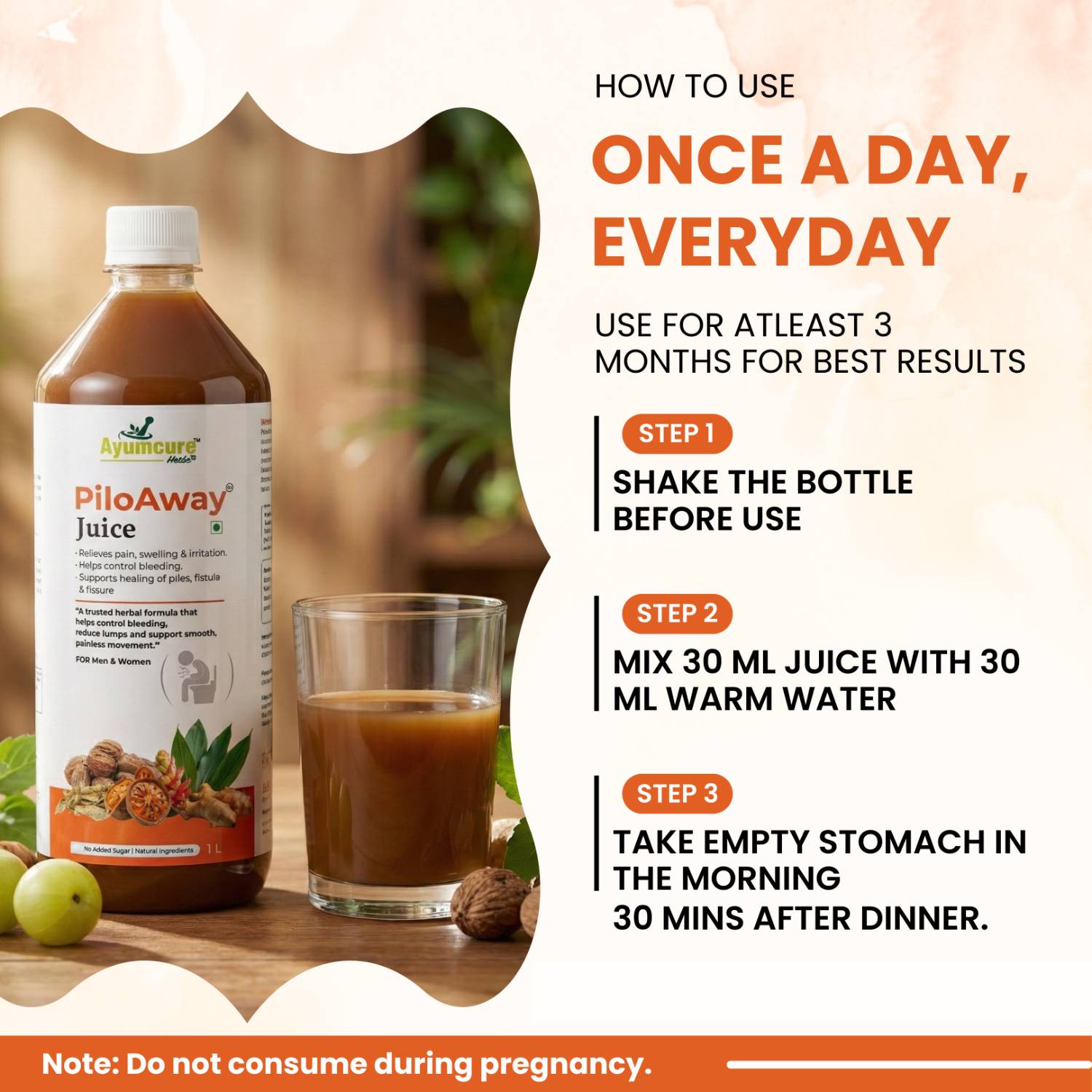 PiloAway Ayurvedic Piles Care Juice | Bleeding, Pain & Swelling Relief | Men & Women