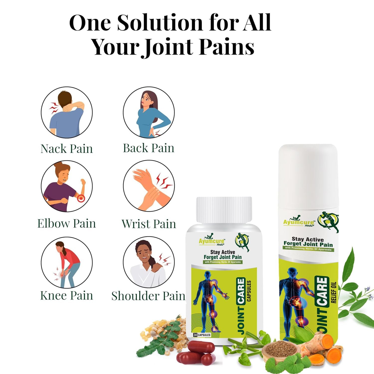 Joint Care Combo: Herbal Capsules + Pain Relief Oil | Flexibility | Men & Women