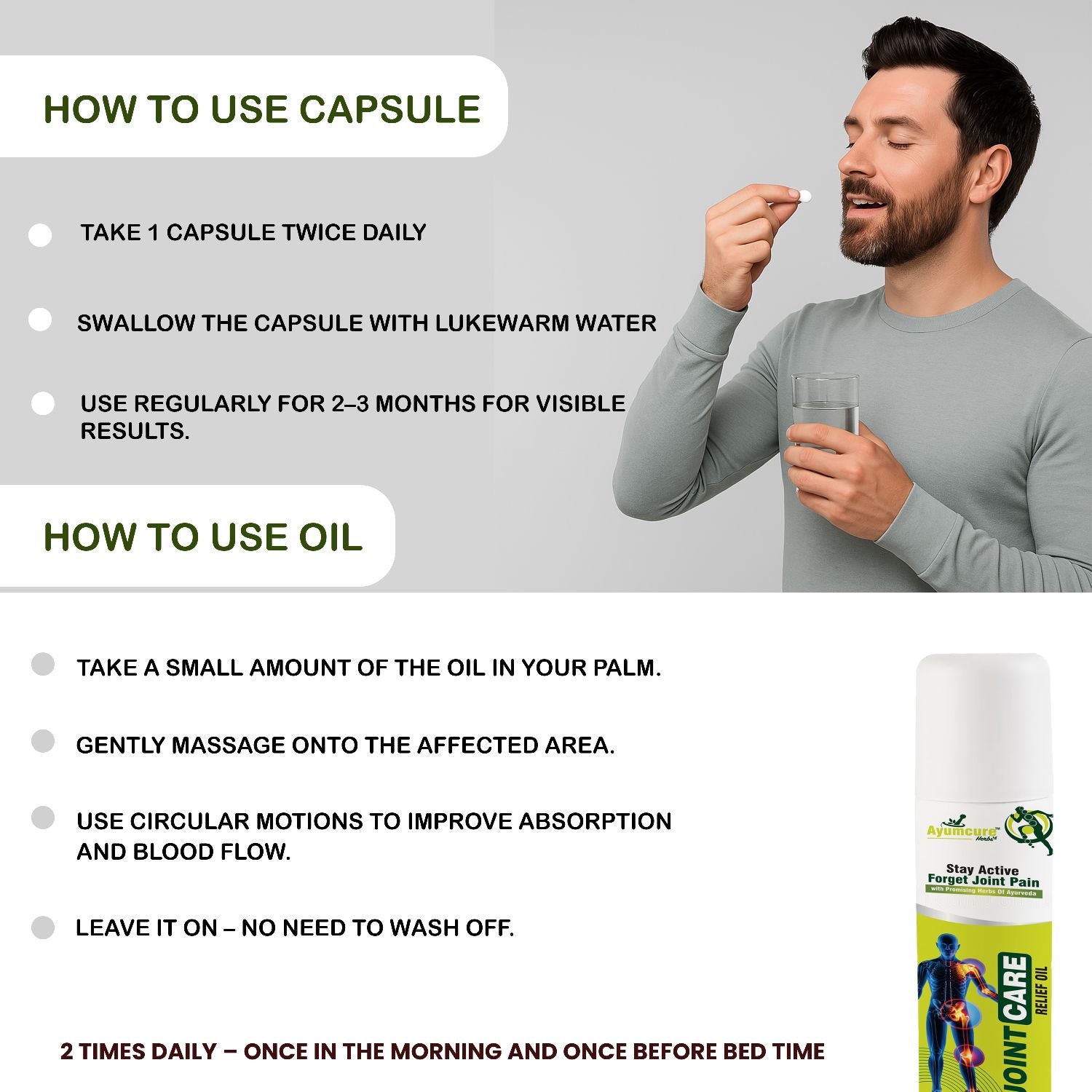 Joint Care Combo: Herbal Capsules + Pain Relief Oil | Flexibility | Men & Women
