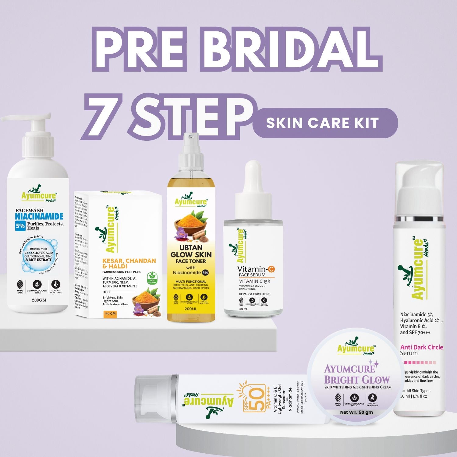 Pre-Bridal Glow Kit: Facewash + Toner + Vit C Serum + Retinol + Sunscreen | 7-in-1
