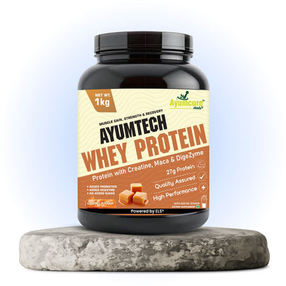 Whey Protein | 27g Protein + Creatine & Maca | Caramel | Muscle Gain | With Shaker