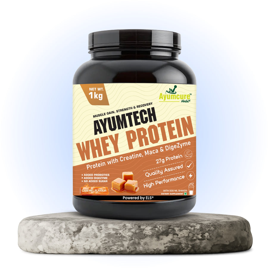 Whey Protein | 27g Protein + Creatine & Maca | Caramel | Muscle Gain | With Shaker