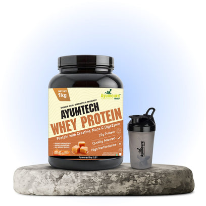 Whey Protein | 27g Protein + Creatine & Maca | Caramel | Muscle Gain | With Shaker - Alternate View