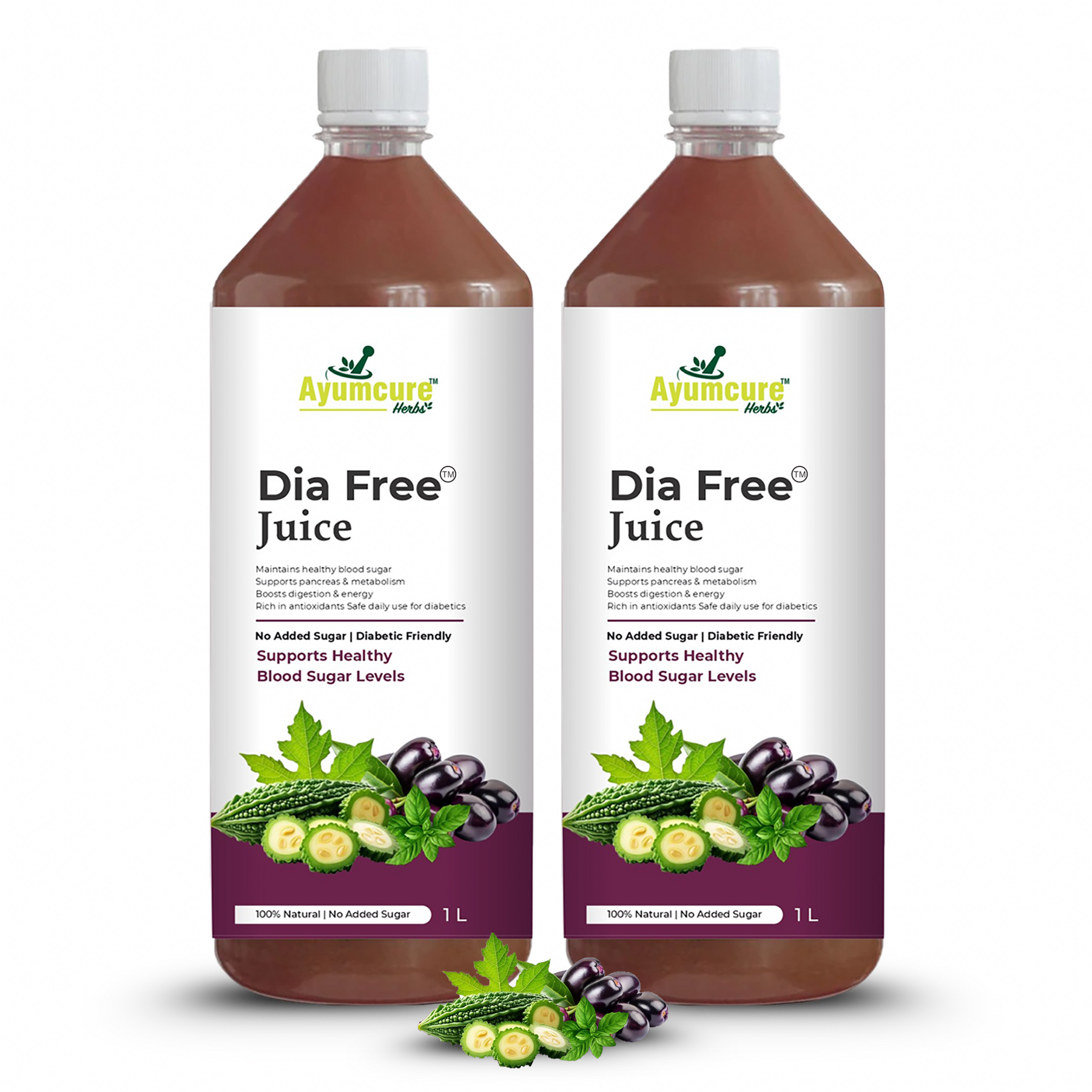 Dia Free Ayurvedic Juice Pack of 2 | Amla, Karela, Jamun & Tulsi | Men & Women