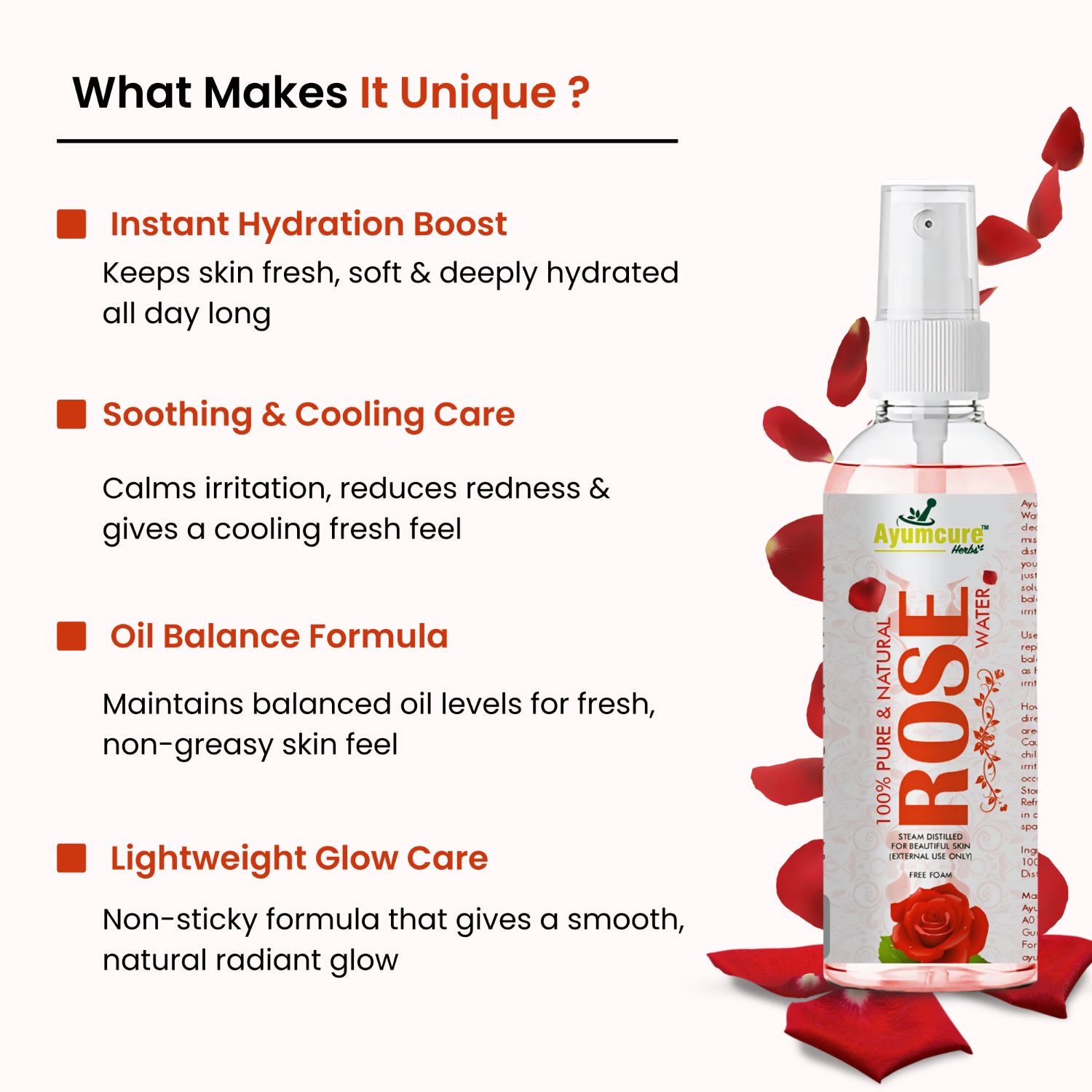 Pure Rose Water | Hydrating Face Toner, Alcohol-Free | Glowing Skin | Unisex