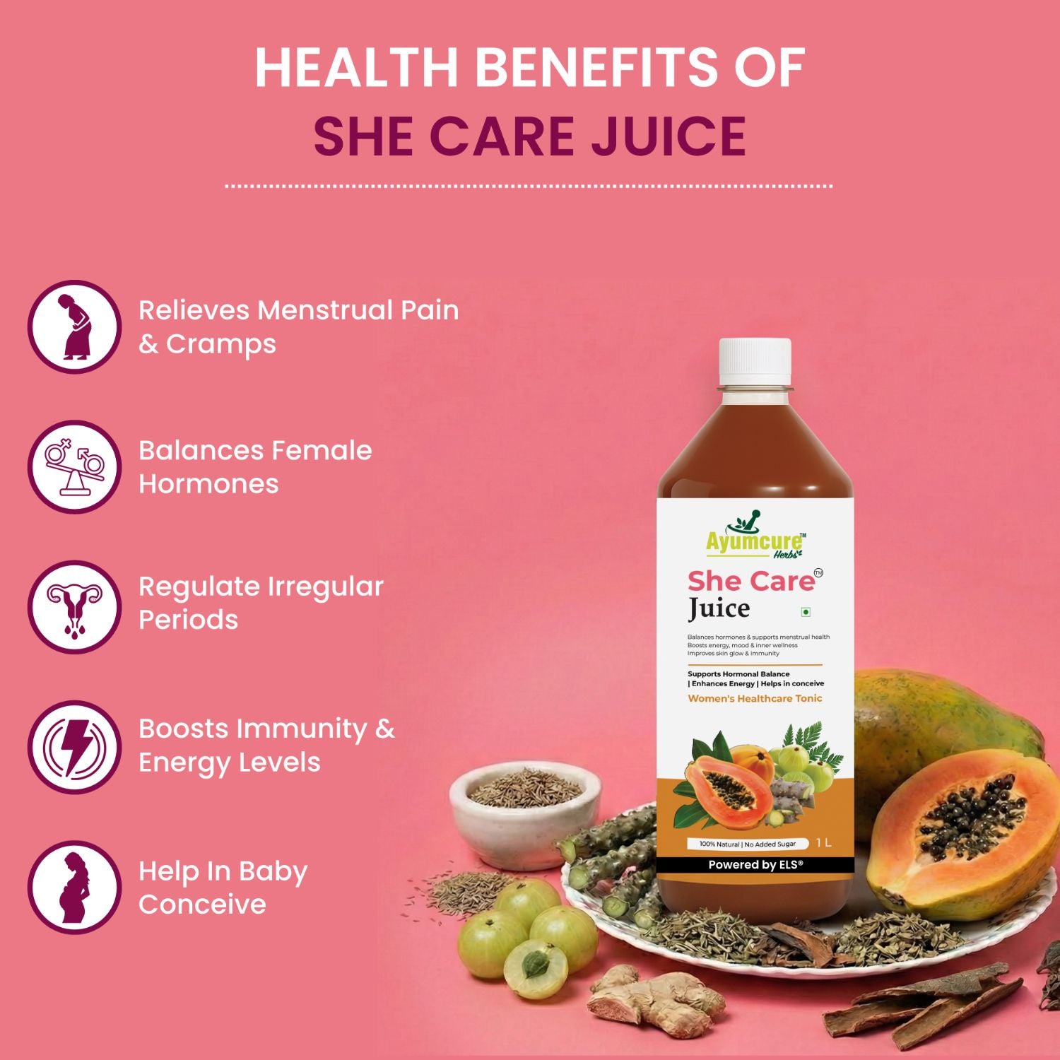 She Care Ayurvedic Juice | PCOS, PCOD & Period Pain Relief | Only For Women