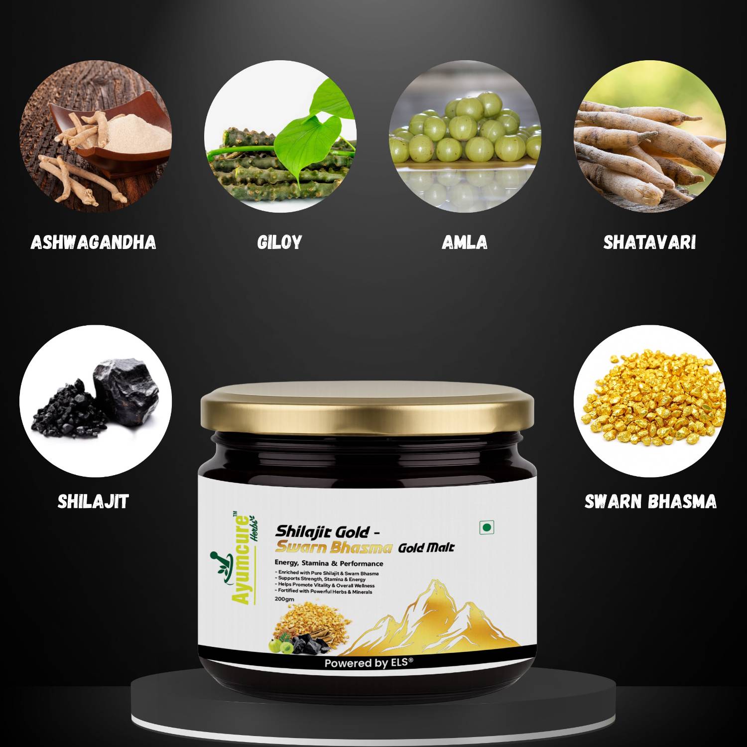 Shilajit Gold Malt | Shilajit + Ashwagandha + Safed Musli + 25 Herbs | Men & Women