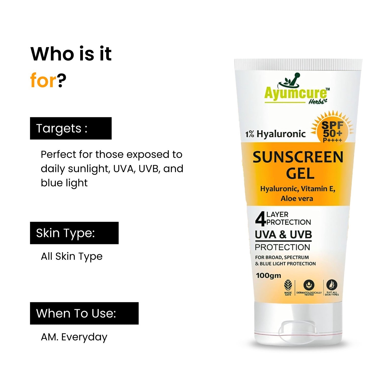 Hyaluronic Acid 1% Sunscreen SPF 50 PA++++ | No White Cast | Oily & Acne-Prone Skin