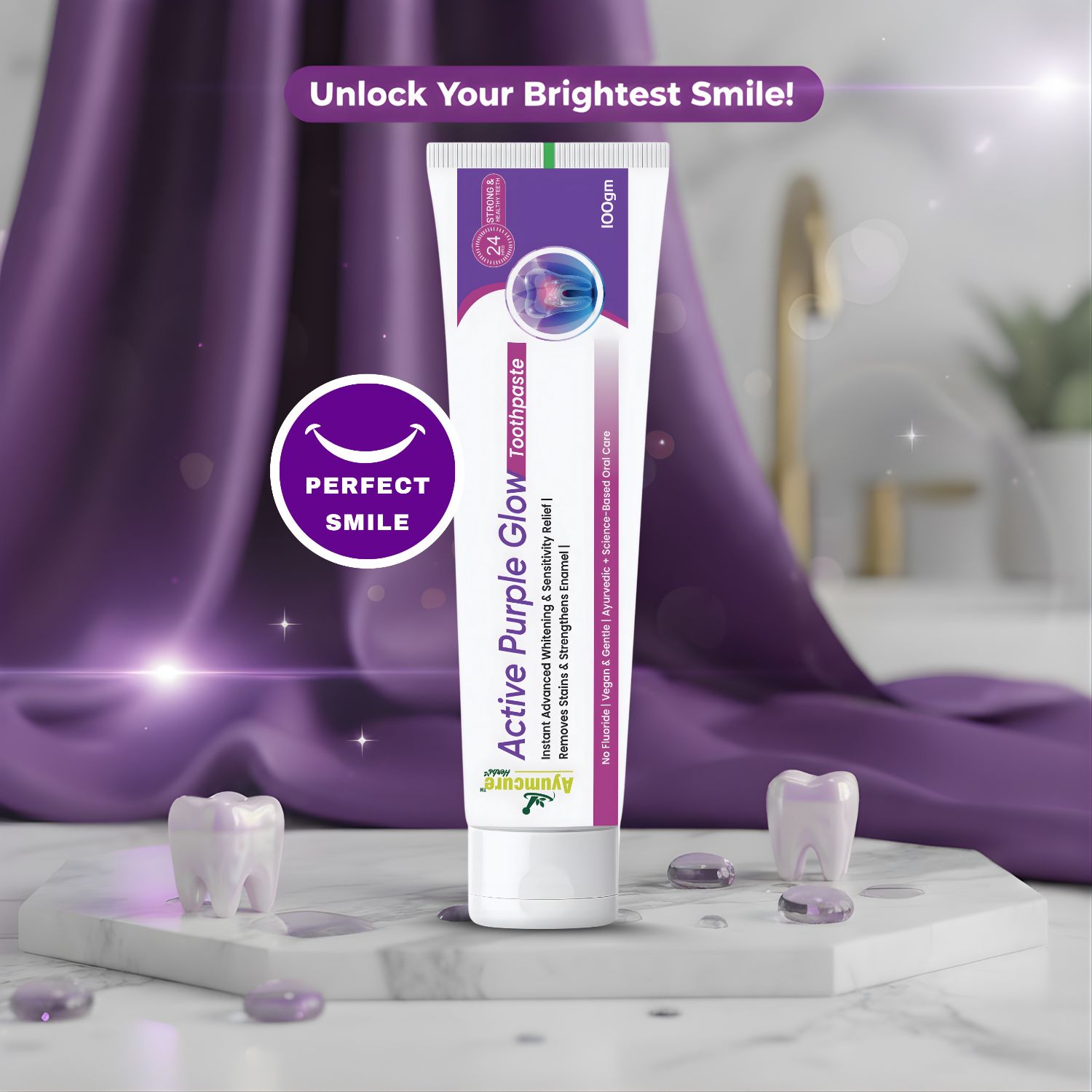 Active Purple Glow Whitening Toothpaste | Fluoride-Free, SLS-Free | Ayurvedic