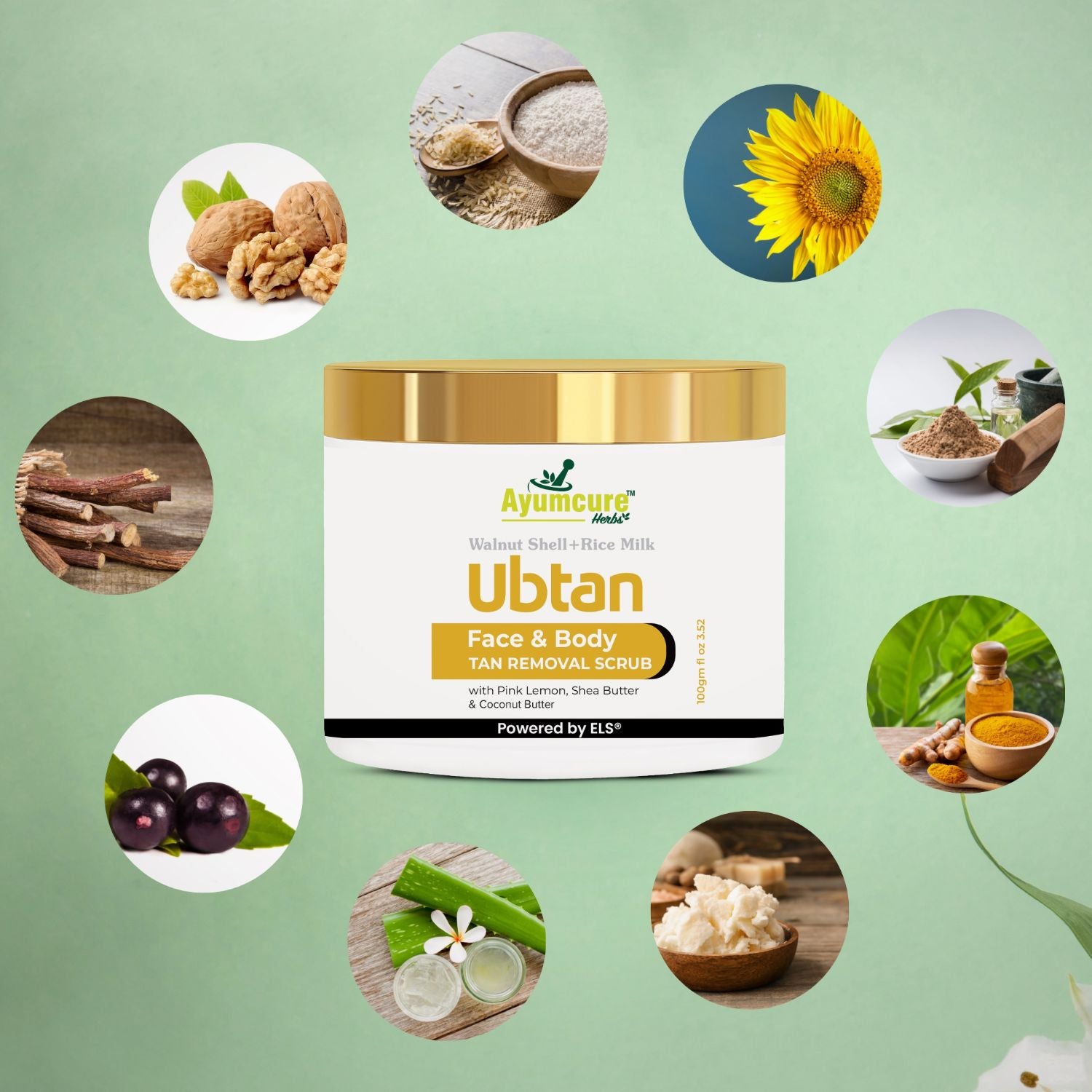 Ubtan Tan Removal Scrub | Walnut, Rice Milk & Shea Butter | Brightens Skin | Unisex