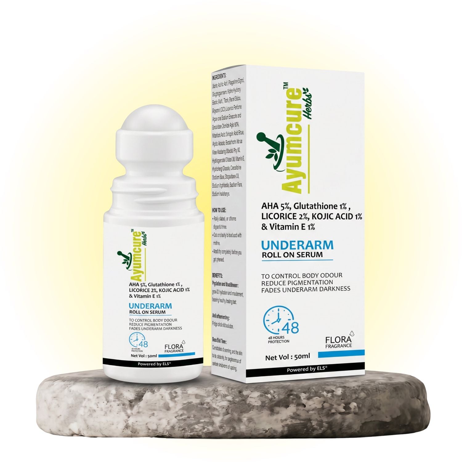 AHA 5% Underarm Roll-On | 1% Glutathione + Kojic Acid | 48H Odour Control | Unisex