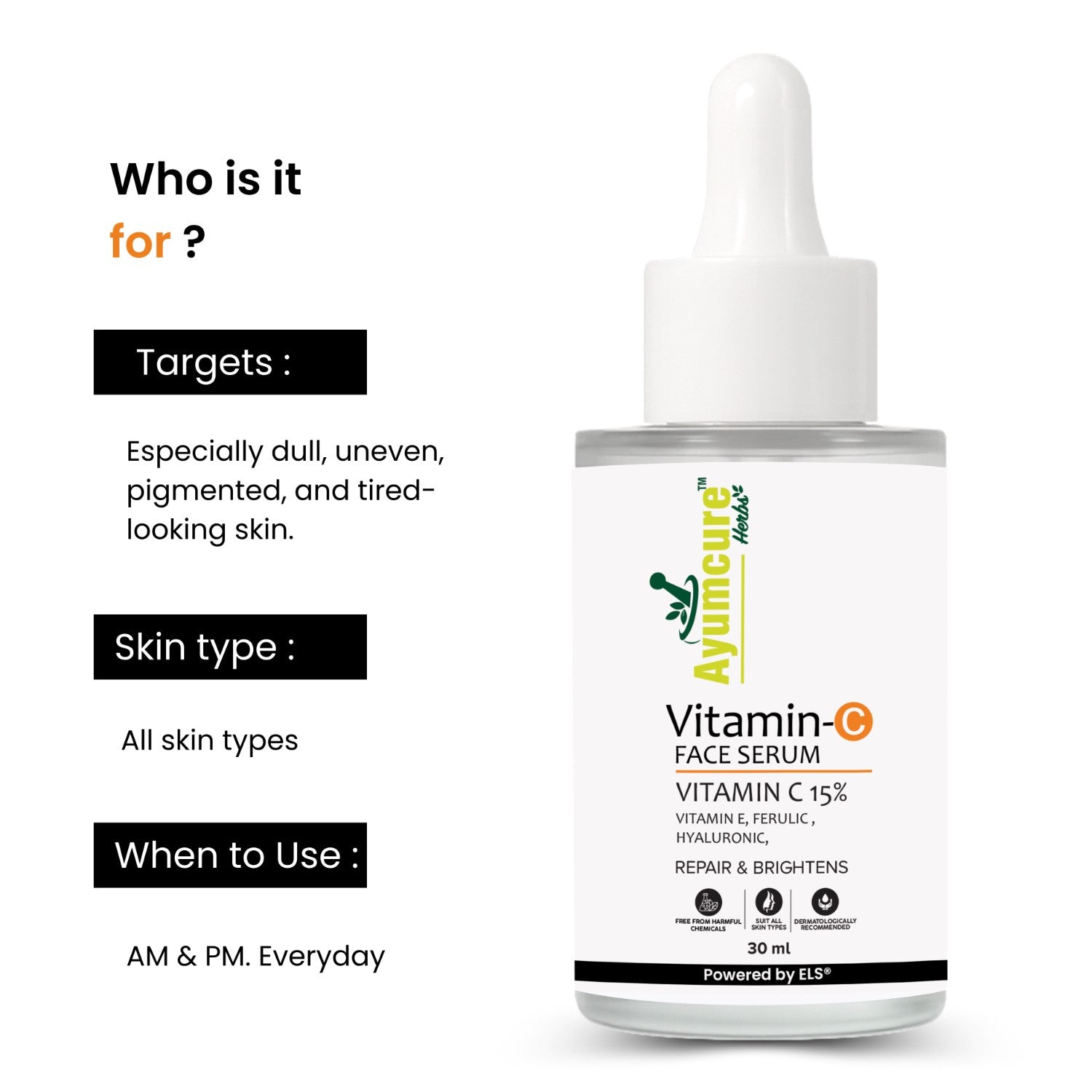 Vitamin C Face Serum | Ferulic Acid, Hyaluronic Acid & Vit E | Anti-Aging | Unisex
