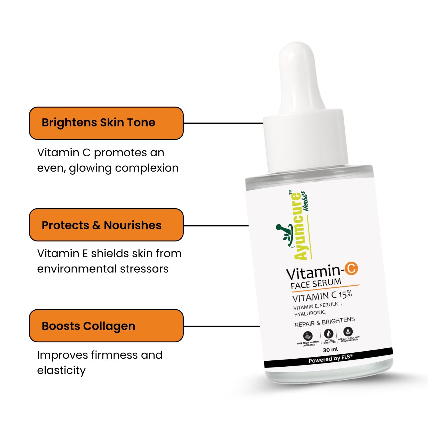 Vitamin C Face Serum | Ferulic Acid, Hyaluronic Acid & Vit E | Anti-Aging | Unisex