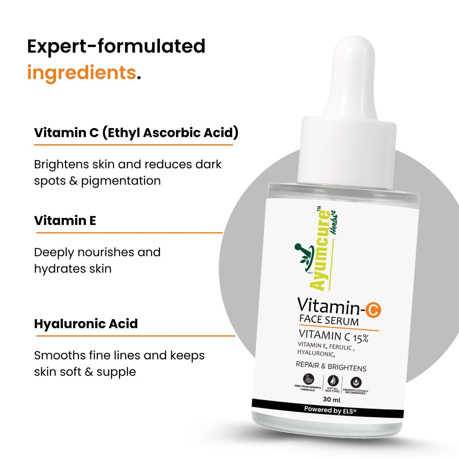 Vitamin C Face Serum | Ferulic Acid, Hyaluronic Acid & Vit E | Anti-Aging | Unisex