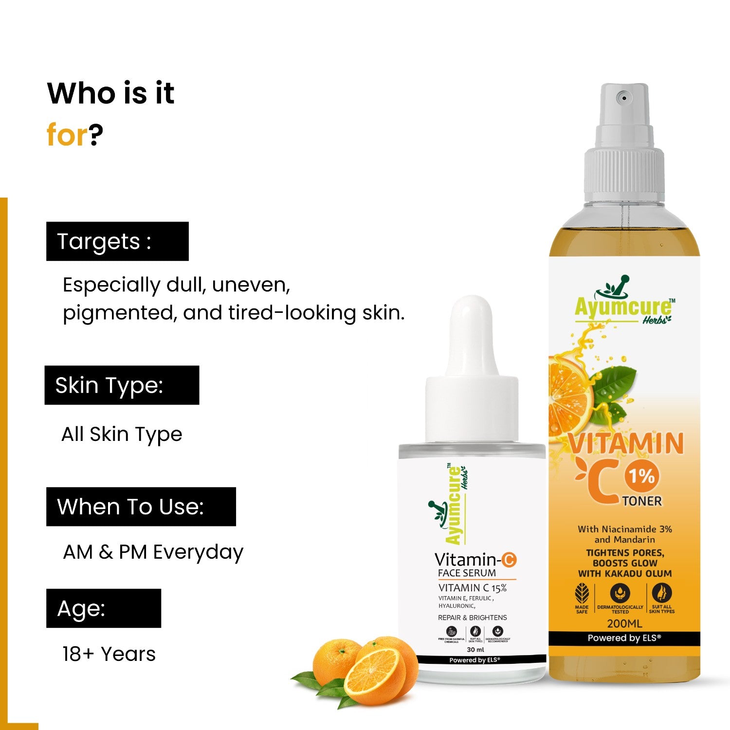 Vitamin C Combo: 3% Niacinamide Toner + 15% Vitamin C & Hyaluronic Serum | Unisex