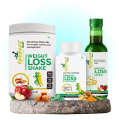 Ayurvedic Weight Management Kit – Ayurvedic Fat Burn Capsules + Wellness Juice + Plant Protein Blend | High Protein & Fiber for Natural Fat Burn | Men & Women