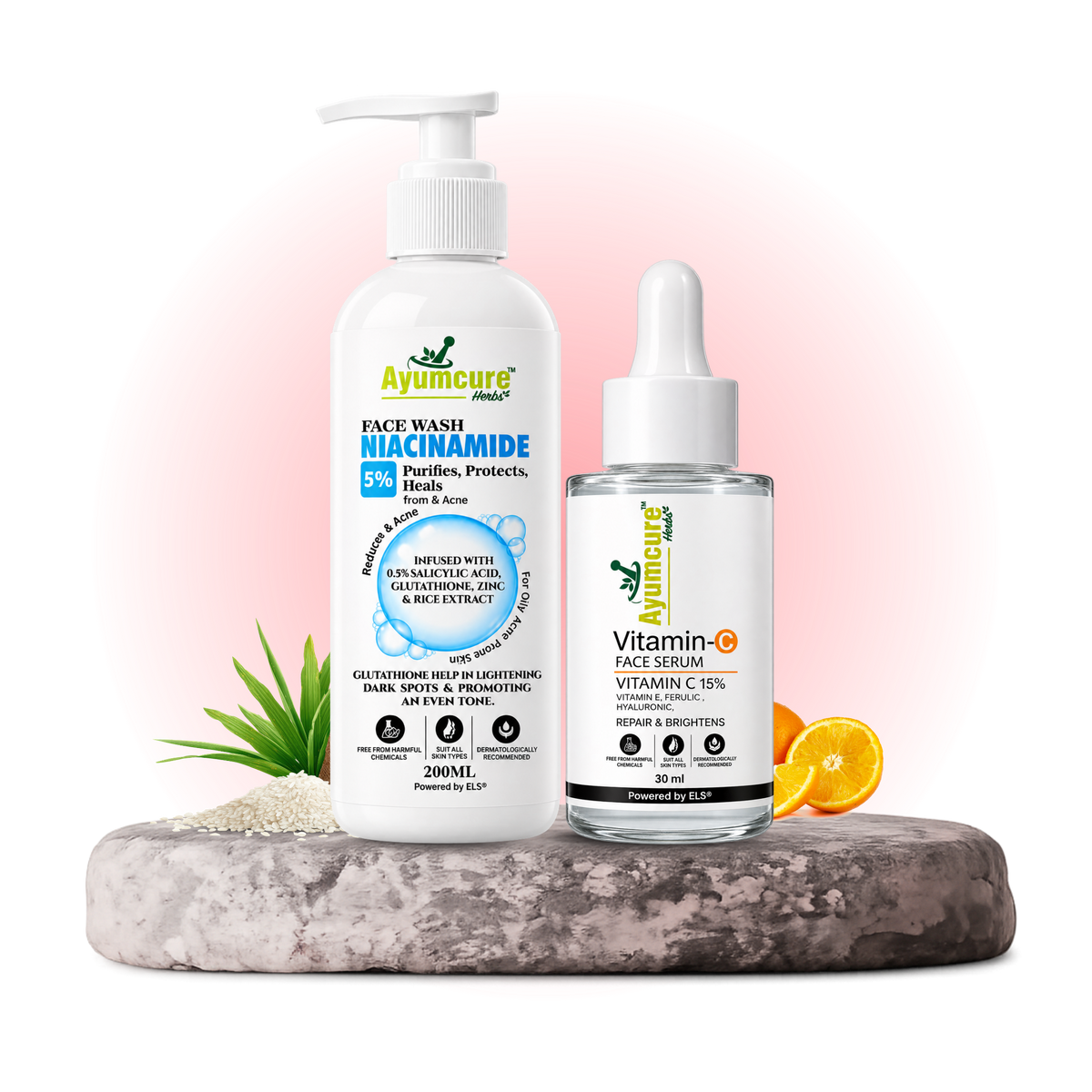 Ayumcure Niacinamide Face Wash 5% + Vitamin C 15% Face Serum Combo for Men & Women