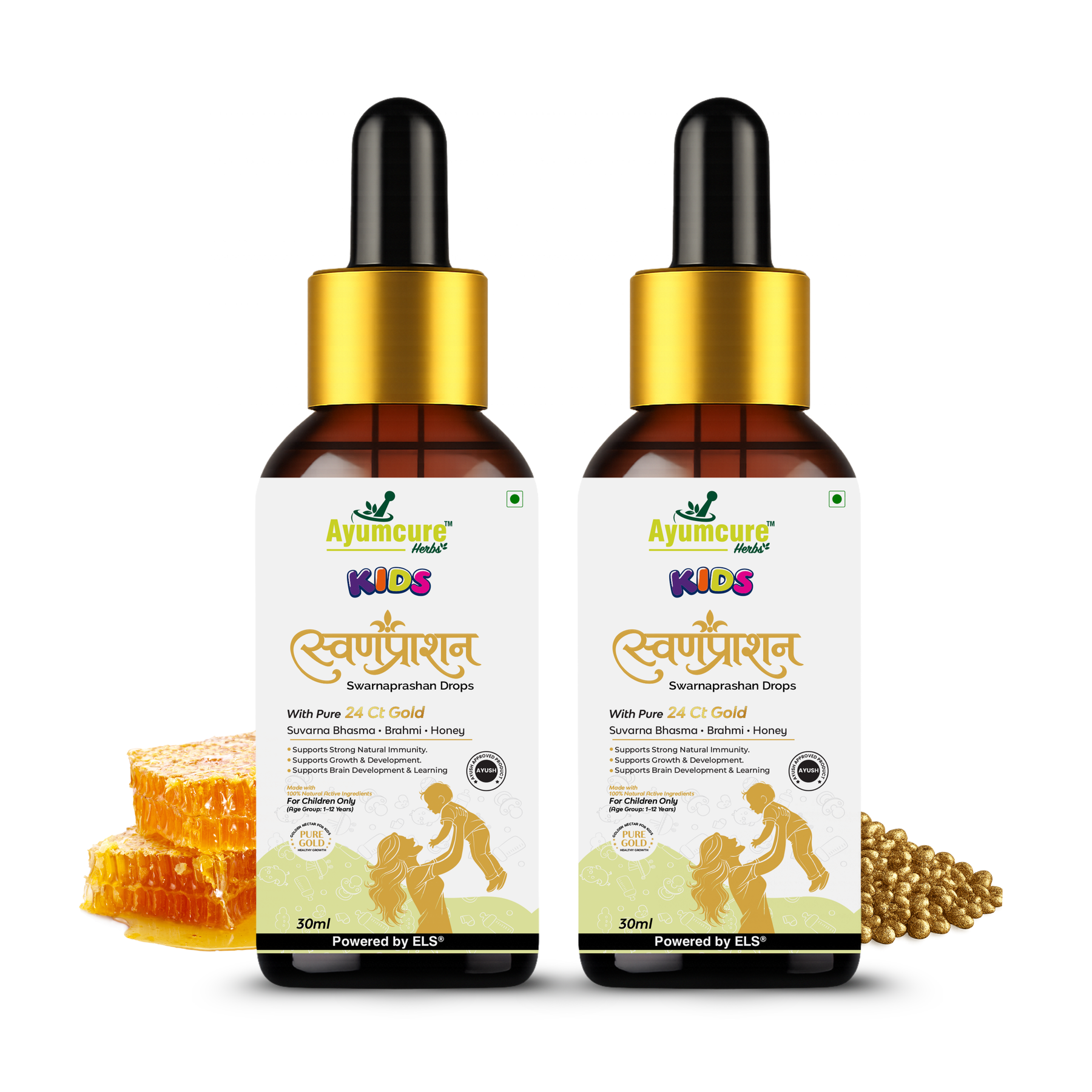Kids Swarnaprashan Drops | Golden Nectar Ayurvedic Immunity & Brain Support for Children 1-12 Years |