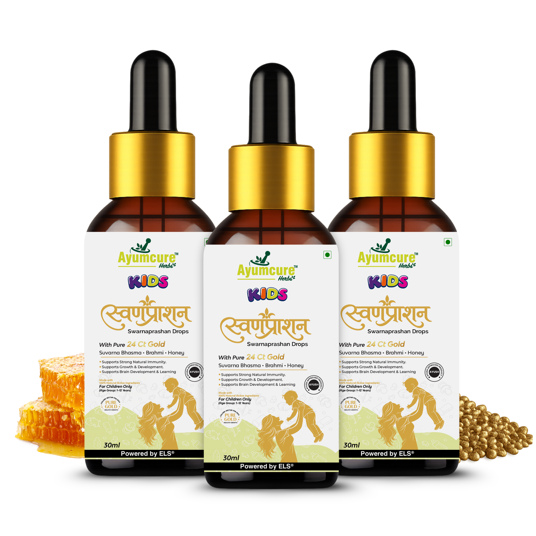 Kids Swarnaprashan Drops | Golden Nectar Ayurvedic Immunity & Brain Support for Children 1-12 Years |